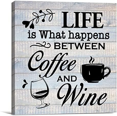 Кафено вино знак wallидна уметност отпечатоци од платно сликање рустикален живот е она што се случува помеѓу кафе и вино печатење земја дома