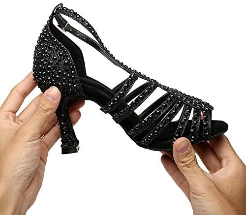 Tinnrymx женски сатенски потпетици латински со чевли за танцување со свадби за танцување со свадби, YCL438