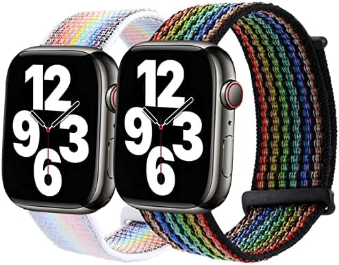 Компатибилен со Rainbow Band Apple Watch, Nylon Pride Iwatch Band за 38/40/41mm & 42/44/45/49mm, куки и јамка за серии Ultra SE