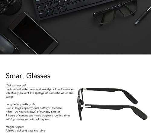 Паметни очила безжични БТ, очила за филтрирање со сина светлина, аудио очила, вградени во микрофон, асистент за глас на допир, IP67