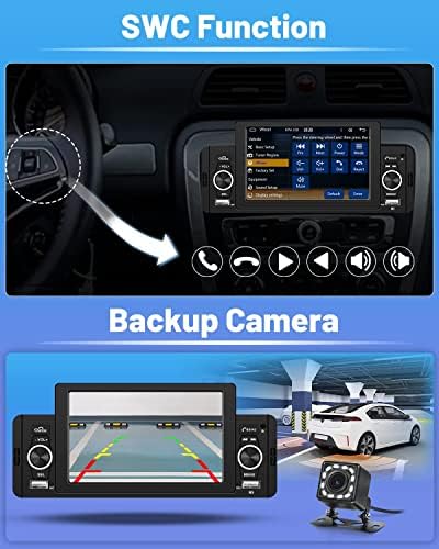 Bluetooth 5.1 Еден Din Автомобил Стерео Со Apple CarPlay Android Auto, 5 Инчен Екран На Допир Автомобил Радио Поддршка Огледало
