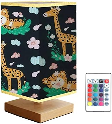 Квадратна маса за кревети, деца, беспрекорни со симпатично спиење бебе тигар и жирафа на темна дрвена основна лента ткаенина сенка затемнета