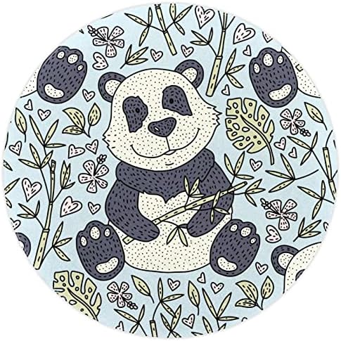 Llnsupply 4 ft круг килим за игра со низок куп, панда остава сино бебе да ползи подни душеци игра игра ќебето новороденче деца тепих