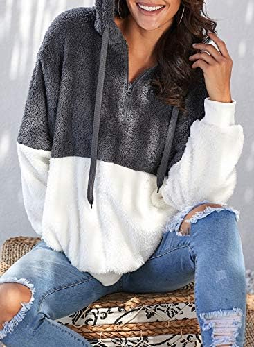 Neyouqe женски топол зимски долг ракав 1/4 поштеди на руно пуловер дуксери џемпери џемпери маички нејасни палта со џеб