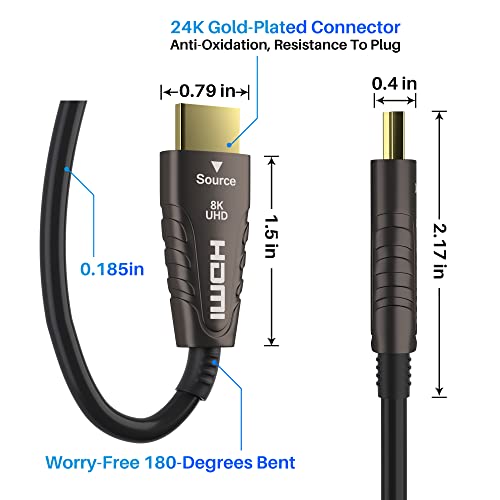 Adoreen 8K Fiber Optic HDMI 2.1 Кабел 25 стапки, активен оптички HDMI кабел за 8K@60Hz 4K@120Hz 2K@240Hz Dynamic HDR EARC HDCP2.2 & 2.3