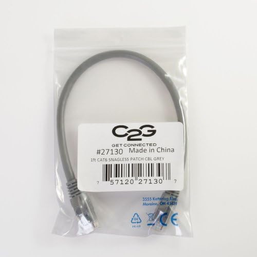 C2G/кабли да се оди 27132 CAT6 Кабел - Необјаснет непречен кабел за лепенка на Етернет, сива