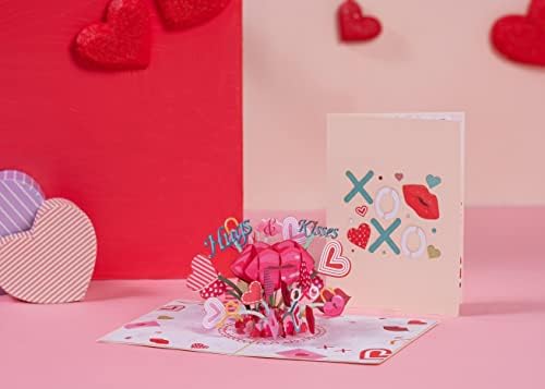 Хартија Loveубов 3Д Поп -ап картичка, Xoxo прегратки и бакнежи, за Денот на вinesубените, Денот на мајките, денот на татковците, роденденот,