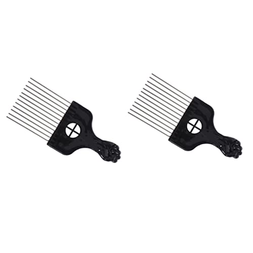 Lurrose 2 парчиња забни кадрави k бербер гребло за коса Афро лифт метал избирање алатки рачка широка перика пластична црна челична плетенка масна