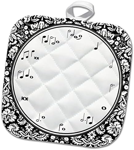 3Drose Musical Clock Face - Музички белешки Музичко време црно -бело. - Potholders