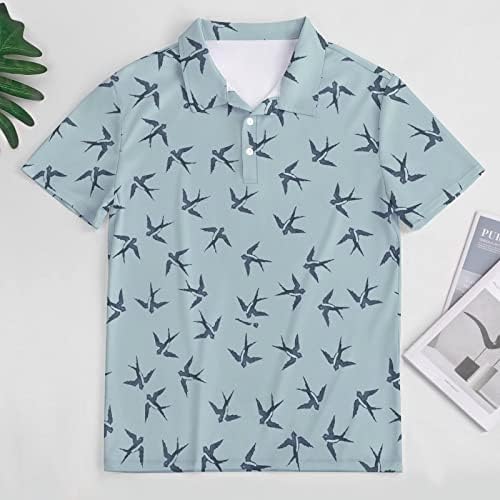 Baikutouan Bird Swallow Men за кратки ракави за маички Поло-маички Обични маици Тенок вклопуваат летни врвови