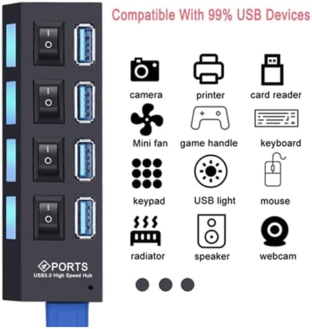 4-ПОРТА USB 3.0 Центар Со Индивидуални LED Запалени Прекинувачи За Напојување
