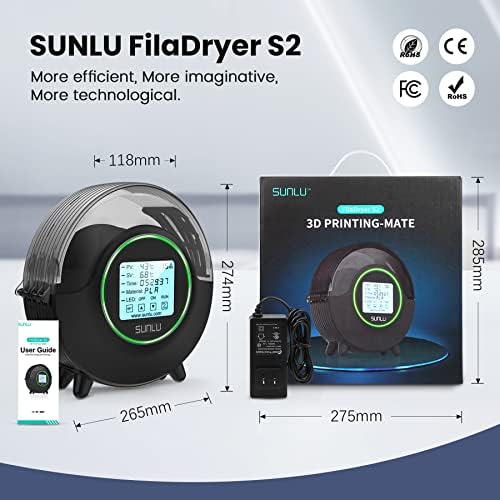 3Д кутија за фен за филами за печатач, Sunlu Filadryer S2 за 3Д печатење, PLA+ 3D филамент за печатач 1,75 mm Димензионална точност +/- 0,02 mm,