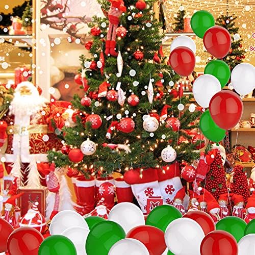 Ткејзу 100 Парчиња Црвени Зелени И Бели Балони 12 Инчни Балони За Божиќни Забави Со Лента за Божиќни Украси Или Божиќна Црвено Зелена Тематска Забава, Нова Година, Сва