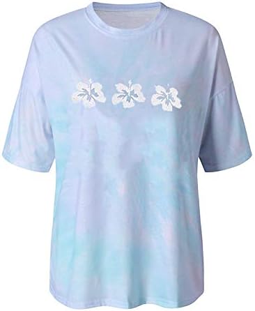 Женски цветни печатени врзани кошули за бои летни кратки ракави графички мета преголеми врвови за тинејџери помлади