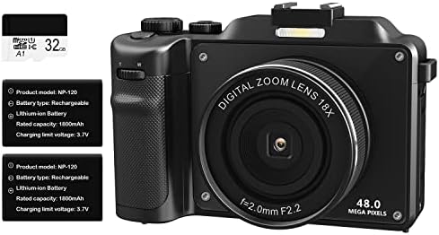 4K дигитална камера, 48MP камера за фотографија, преносна компактна видео камера, точка и пука дигитална камера со двојни фотоапарати, автоматски