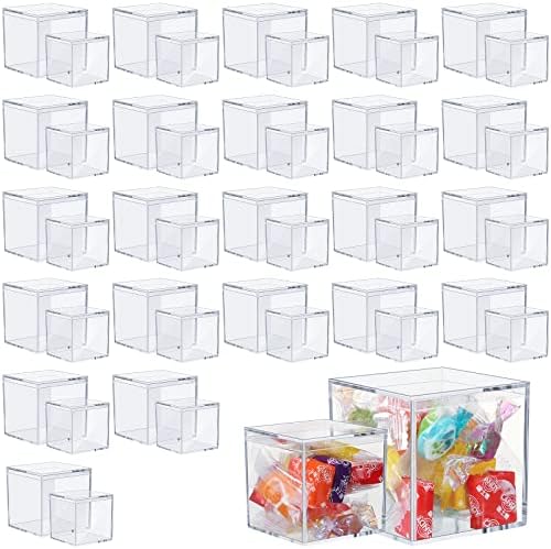 48 Парчиња Јасни Акрилни Пластични Кутии За Прикажување Мала Акрилна Кутија Со Капак Проѕирна Пластична Квадратна Коцка Проѕирна Декоративна