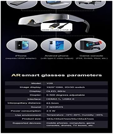 3Д паметни видео очила со широк екран преносни филмови за монтирање на главата