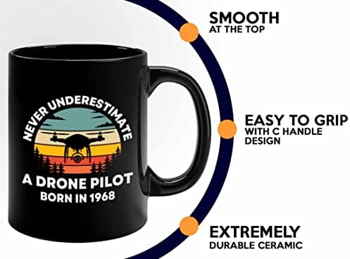 Меурчиња прегратки од 1968 година роденденска кафе кригла 11oz црна, пилот на дрон Роден во 1968-54-ти роденденски подарок за време на 54