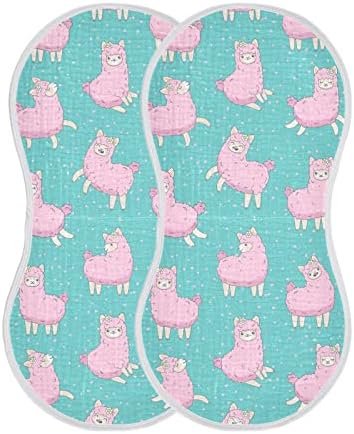 Yyzzh Pink llama alpaca Blue polka dot muslin burp ткаенини за бебе 2 пакувања памучни бебиња за бебиња за миење садови за момче