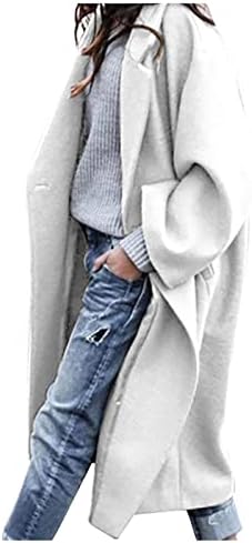 Женски зимска волна палто 2022 година, женско случајно копче за лаптоп, долга цврста боја волна мешавина од палто, лабава палто за