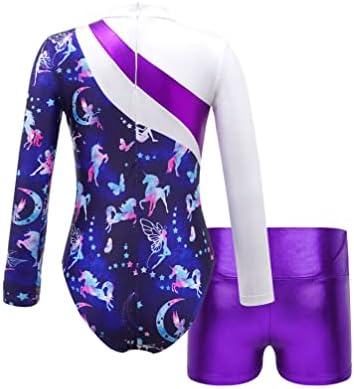Девојки девојчиња Sxiwei Gidrs Ghindate Geminard Leotard and Shorts поставени за спортски фитнес спортски танц облеки Виолетова