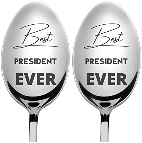 Најдобар претседател некогаш кафе лажица чаша подароци за пријател - лажица врежан не'рѓосувачки челик | Сет од 2