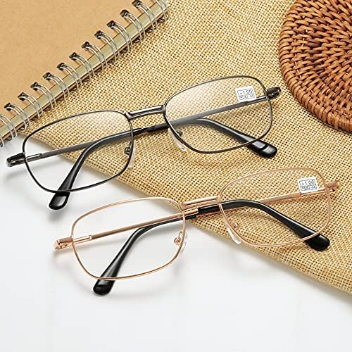 Oxоксиго читање очила за мажи Метална правоаголна рамка со удобна пролетна шарка + лента за очила