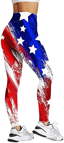Хеланки со високи половини за жени Американски орел за контрола на стомакот за тенок јога панталони САД 4-ти јули со целосна должина