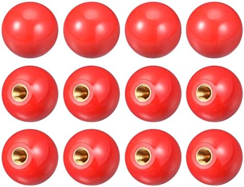 uxcell 12pcs навојни топчести копчиња, M8 женски конец Термосет топка копче 1.18 '' Дија црвена тркалезна рачка на топката со бакар за
