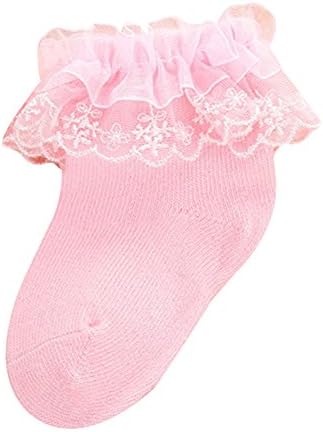 Чорапи од чипка за чипка за бебиња, куглани фустани чорапи, пакет 4 бели/розови/сиви/морнарици/повеќебојни 0-24 месеци