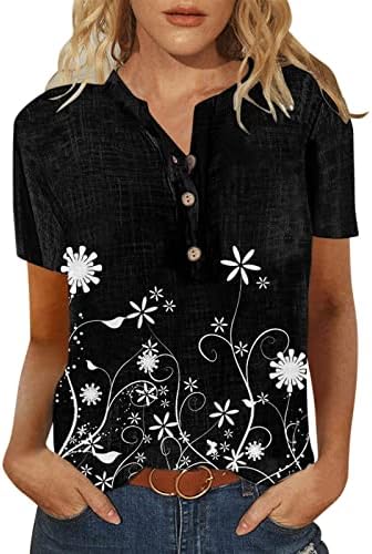 Врвови на култури за жени кратки ракави летни модни обични трендовски печатени маички кошула копче деколте маици дами