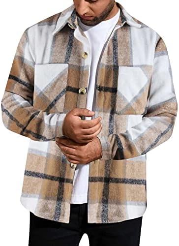 Wyeysyt flannel flannel карирани кошули со долги ракави памучни јакна јакна карирана четкана шипка за мажи