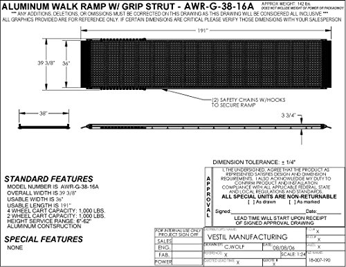 Вестил AWR-G-38-16a алуминиумска рампа за прошетки, 1000 lb, 191 Должина, 39,375 Ширина, 3,75 Висина