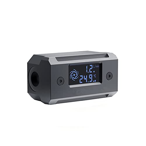 Термометар на проток на дигитален дисплеј, мерач на проток на вода LED дигитален термометар за ладење на вода G1/4 мерач на проток на