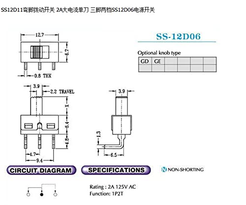 Micro Switch 10PCS SS12D11 Прекинувач за превртување на десниот агол 3pin 1p2t рачка Висока 5мм терен од 4,7мм прекинувач за слајд SS12D06
