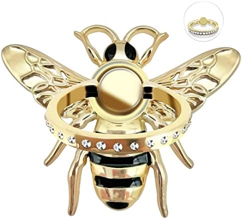 Држач за прстен за мобилни телефони со злато пчела со чист златен круг прстен