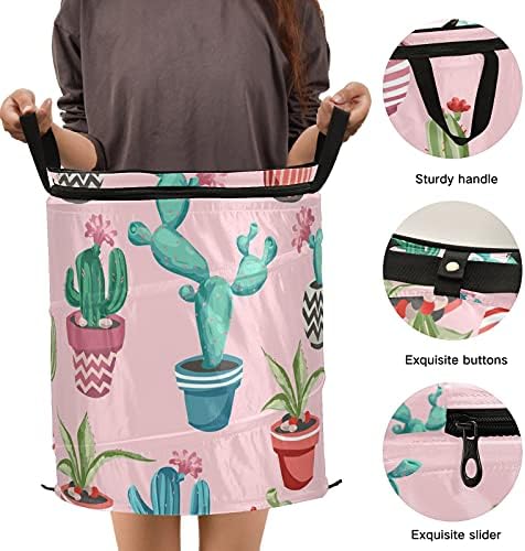 Цветен кактус Поп -дополнете го алиштата за алишта со патент за патент, преклопна корпа за перење со рачки што се склопуваат за складирање корпа
