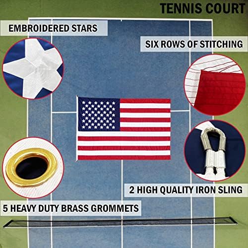 Topflags Американско знаме 12x18 стапки на отворено тешка должност направено во знамиња на САД најлон со везени starsвезди, 5 месинг громи и ленти