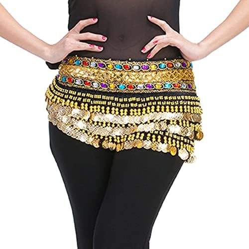 Womenенски стомак танц на колк шамија танцување здолниште што виси стомак танцување колк здолниште со шамија со златни монети