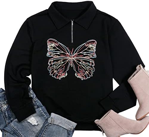 Jinting Butterfly Долг ракав Худи за жени Повратен вез за џокер, лесен пулвер, улични облеки