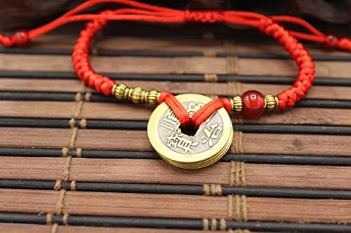 LuckyGifts Feng Shui 5 император монети црвена прилагодлива жица нараквица, привлекуваат богатство и среќа, бронза