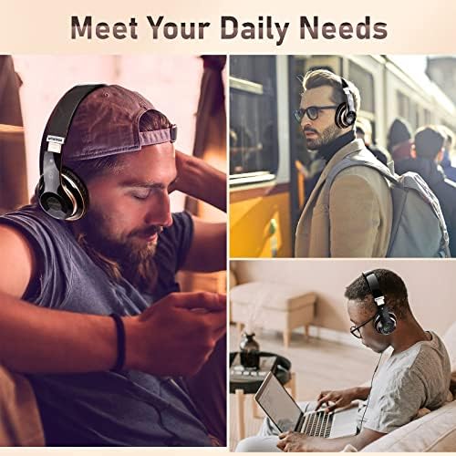 Слушалки за Bluetooth над уво, 6S преклопни безжични слушалки со 6 режими на EQ, 40 часа играње HIFI стерео слушалки со MIC, влошки за меки уши,