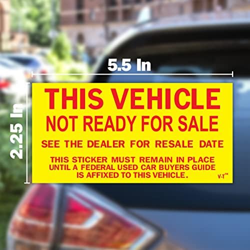 Верса-ознаки Ова возило не е подготвено за налепници за продажба, 5,5 ”x 2,75” 100 по пакет, црвена и жолта декларација, налепница за усогласеност,