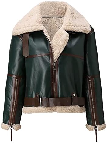 Женска руно наредена јакна со аспираторско крзно од крзно со џебови од крзно јакна Парка надвор од облеката