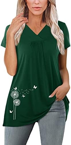 V врат блуза девојки лето есен облека мода со краток ракав памук графички обичен плетен блуза кошула за жени