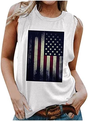 Женски летен резервоар врвна американска кошула со знаме за жени 4 -ти јули резервоар на врвот на starsвездите на знамето на САД, ленти без ракави