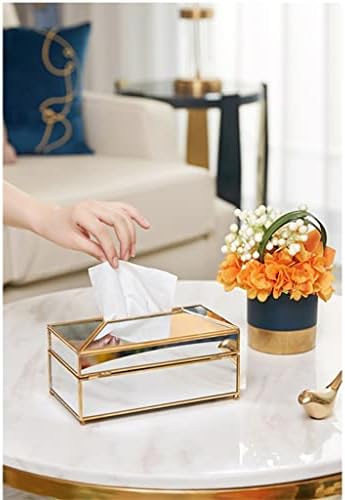 Lysldh Tissue Box Home Decorative Cantainer Gold Car Sholders Покријте метална стаклена хартија кутија за ткиво