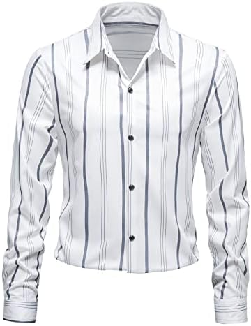 Машки кошули за фустани Обични ленти со лапчиња за лапчиња Мажите со долг ракав копче надолу по маицата тенка редовна фит трендовска блуза