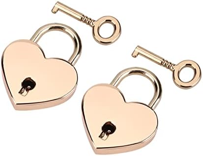 Капка со клуч 2 пакет, сет за заклучување на копчето во форма на срце во форма на срце, заклучување на цинк метал за кутија за накит за книги