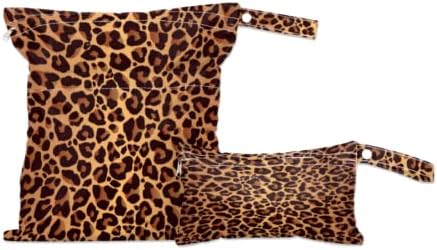 Леопард Гепард Печатење на Кожата 2 парчиња Водоотпорна Влажна Сува Торба За Еднократно Перење Торба За Пелени За Бебиња Со Два